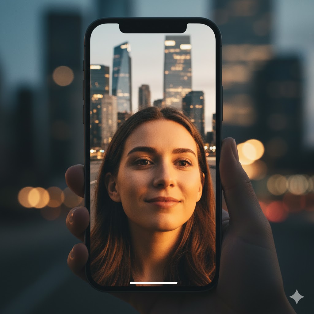 Person taking a selfie with iPhone 17